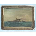 An early 20th century seascape study depicting a WW1 battleship. Indistinctly signed and dated '