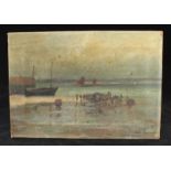 John Noble Barlow (1861-1917) Harbour scene with figures to foreground and boats beyond. Signed to