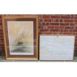 A print of the Fleet Review 1977, together with a signed marine print after Ben Maile titled, 'The
