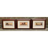 Set of three modern sporting framed Limited edition prints featuring a man with dog hunting rabbits,