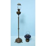 A Victorian brass Paraffin standard lamp, 152cm in height, together with a hand held vapalux Halifax