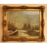 Berend Day / Davy? (20th century Continental School. Dutch winter landscape with figures ice