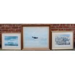 A group of three prints, comprising two of Spitfires; 'Defenders of the realm' by Geoff Hunt, '