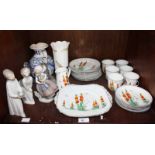 SECTION 38. Three Lladro figures, together with a hand painted Art Deco Phoenix tea set and more