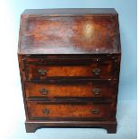 A Georgian "style' burr-wood veneered fall-front bureau, with enclosed pigeonholes and drawers, with