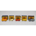 A group of five Matchbox Moko Lesney vehicles including Coca Cola Karrier Bantam truck, Karrier