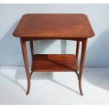 An Edwardian inlaid mahogany two-tier occasional table. 61cm wide.