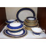 SECTION 1. A Crown Staffordshire blue and gilt dinner service comprising of thirty pieces.