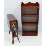 A 20th Century mahogany drop leaf Sutherland table, together with a mahogany bookcase.