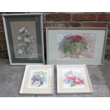 Four various watercolour studies of flowers, including a still life study by Aileen Wyllie depicting