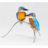 A Swarovski crystal 'Kingfishers blue Turquoise' figure depicting two birds resting upon a branch,