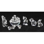 Six Swarovski crystal figures, comprising Birds nest, seated Lamp, Duck, Squirrel, Rabbit and