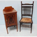 An Edwardian faded mahogany and satinwood crossbanded pot cupboard, together with a William