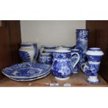 SECTION 29. A selection of Abbey blue and white ceramics, including a vase of cylindrical tapering