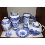 SECTION 31. A selection of Abbey blue and white ceramics, including three large vases, a teapot with