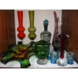 SECTION 25. A selection of various coloured glass items, including a blue glass Liquor set