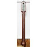 A 20th century mahogany stick barometer, with thermometer feature, 90cm high.