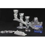 A selection of assorted glass items, including a Royal Doulton Keswick pattern small basket, a glass