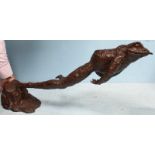 A hollow cast and patinated bronze water-feature figure of a leaping frog, 80cm long
