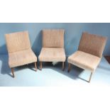 A set of three 1950's stained beechwood 'Unit' chairs by Cintique, with original woven hop-sack