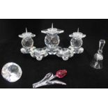 A Swarovski Silver Crystal three sconce candelabra, together with a Pink Tulip, diamond shaped
