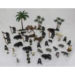 A small selection of painted lead animals, mostly by Britains, including numerous Gorilla, Camel,