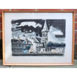 Limited edition print depicting a church with a horse and carriage in the foreground, indistinctly