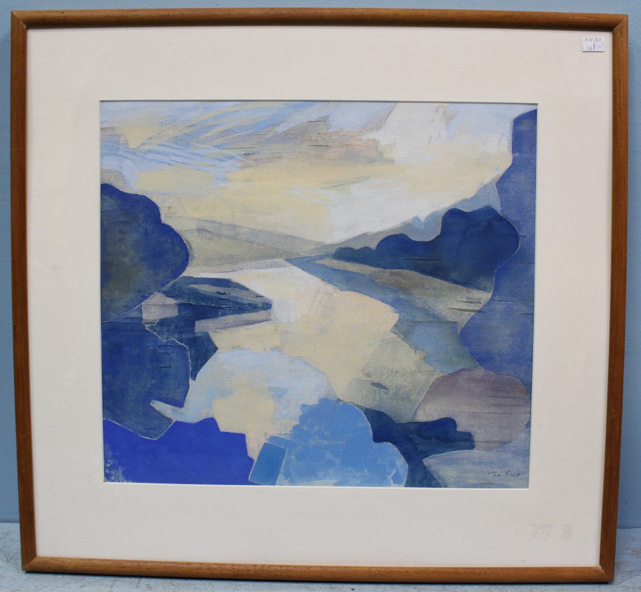 Tom Cross (1931-2009) 'Port Navas Creek' Signed, gouache on paper, mounted, glazed and framed. 53