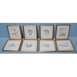 Eight various framed monochrome prints, depicting various scenes from 'The Wind in the Willows'