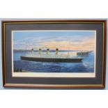 Titanic arriving at Cherbourg' framed limited edition print by Simon Fisher, countersigned by