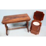 A 19th century rosewood rectangular occasional table, raised on twin-turned trestle supports,