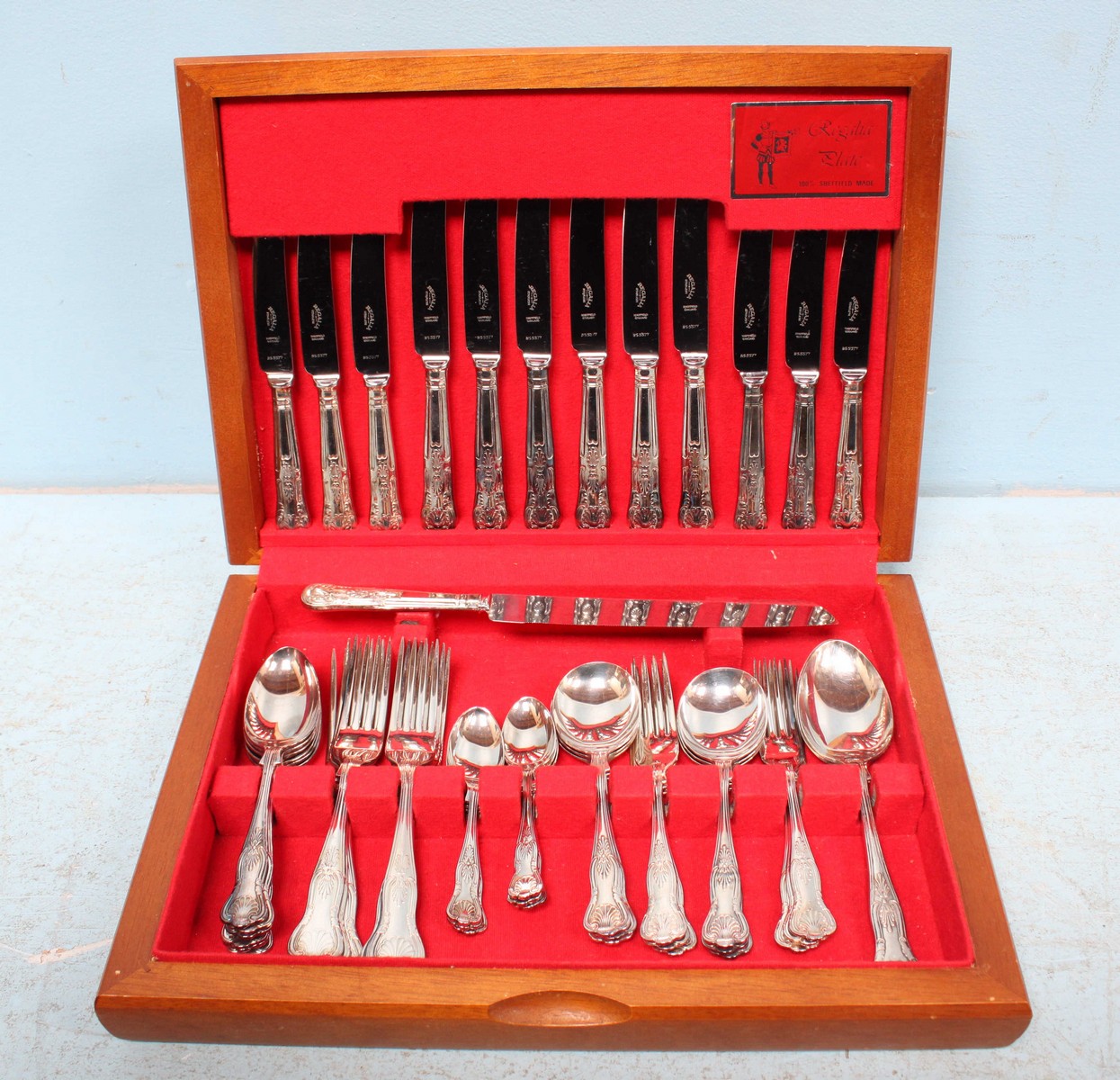 A canteen of Kings Pattern stainless steel flatware by 'Regalia Plate.'