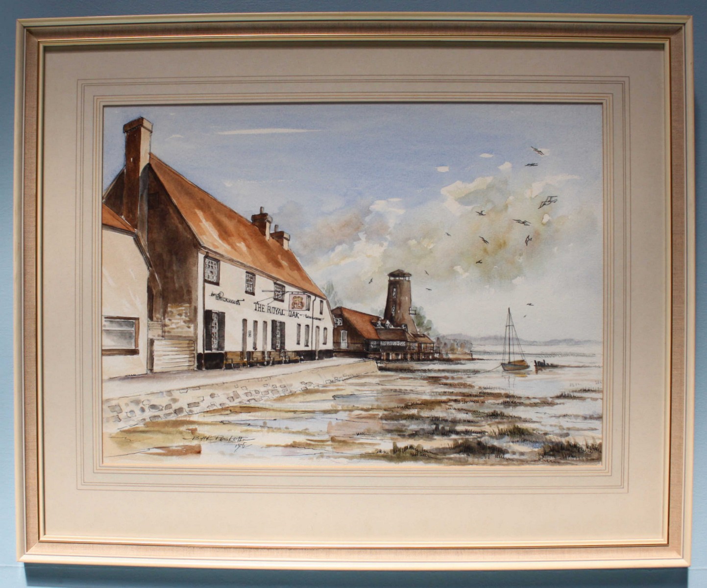 Brian Peskett (20th Century) Royal Oak public house and Langstone Mill, pen and watercolour wash