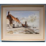 Brian Peskett (20th Century) Royal Oak public house and Langstone Mill, pen and watercolour wash