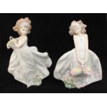 A Lladro porcelain figure of a girl with flower basket (6646) together with a similar figure of a