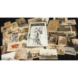 A collection of assorted monochrome WW2 postcards and silks, together with a small selection of