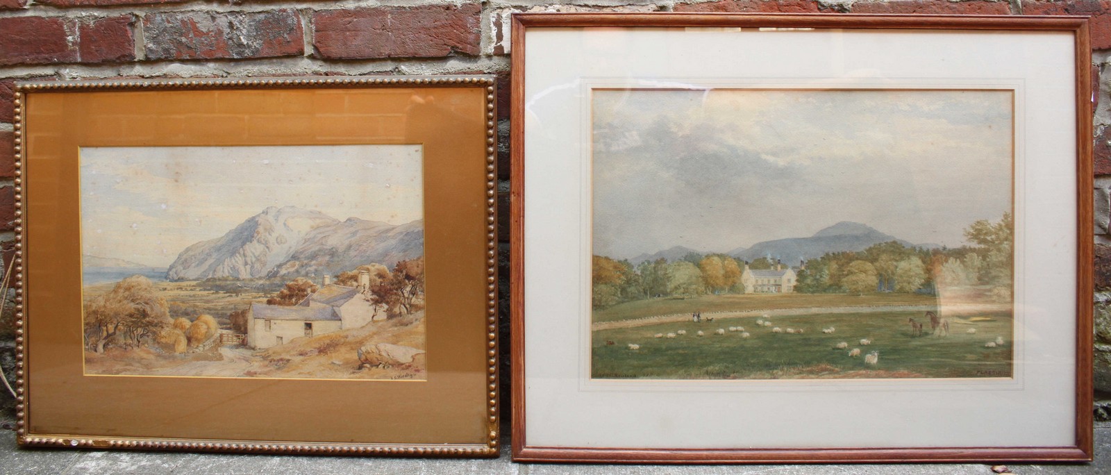 J C Rowland - Country landscape scene depicting sheep and horses with a manor house beyond,