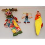 A Pelham Puppets 'Brian Snail' finger puppet, Pelham 'Clown' puppet and small plastic Popeye