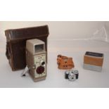 A Mycro Camera Company Ltd miniature camera, model III-A, with protective leather case and