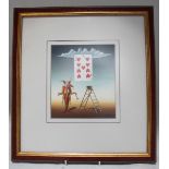 Norman C. Black, British (1920 - 1999) Surrealist study depicting a jester and a playing card nailed