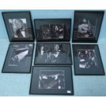 Seven various framed monochrome photographic prints of Jazz performers. 41 x 31cm including frames.