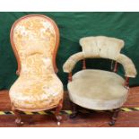 A Victorian spoon-back nursing chair, together with a Victorian open back, green fabric