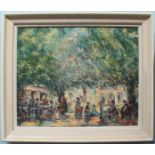 Ben Nathan (British 20th century) A French street scene, with figures at a cafe under trees. Signed,