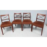 WITHDRAWN: A set of four 19th century standard chairs with X-backs, brown fabric stuff-over seats