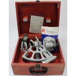 A 1970s German Drum Sextant, finished in grey enamel, in original fitted wooden box with instruction