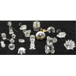 Eighteen various Swarovski and Swarovski style miniature items, including a swan, a teddy bear and