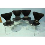 Four black-stained oak laminate 'Ant Chairs' by Fritz Hansen after Arne Jacobsen, labels for 1990