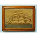 A 19th Century Sailor's Woolwork Picture of a British Ship-of-the-line, with Single-Gun deck and