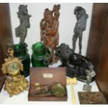SECTION 26. An assortment of mixed collectables, including a pair of bronzed figural candlesticks, a
