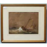 19th Century School. 'Figures in a sailing boat and other sailing ships in choppy coastal waters,'